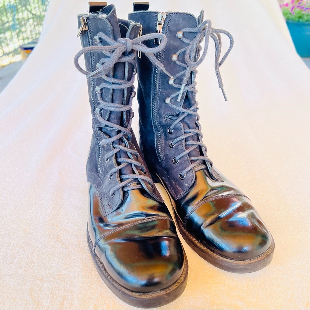 Women’s Black Lace-Up Moto Boots with Side Zip - Picture 7 of 7